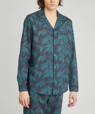 Shop Desmond & Dempsey Byron Leaf Cotton Pyjama Shirt In Navy