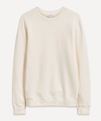 Shop Sunspel Crew-neck Cotton Sweatshirt In Cream