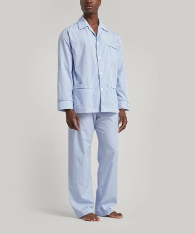 Shop Derek Rose Core Piped Classic Fit Cotton Check Pyjama Set In Woburn Navy