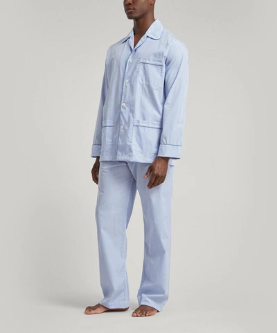 Shop Derek Rose Core Piped Classic Fit Cotton Check Pyjama Set In Woburn Navy