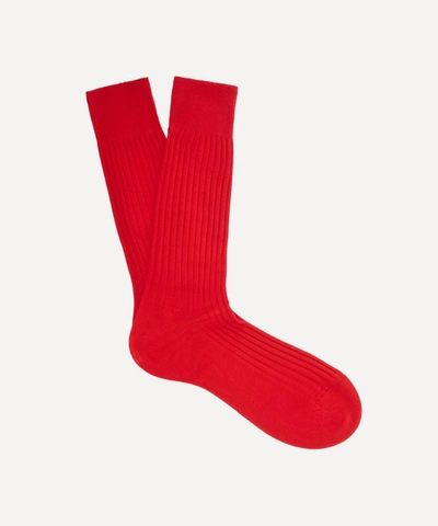 Shop Pantherella Mens Danvers Ribbed Socks In Scarlet