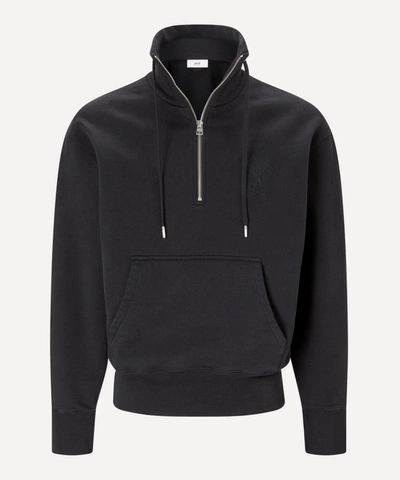 Shop Ami Alexandre Mattiussi Ami De C'ur Zipped Collar Sweatshirt In Noir