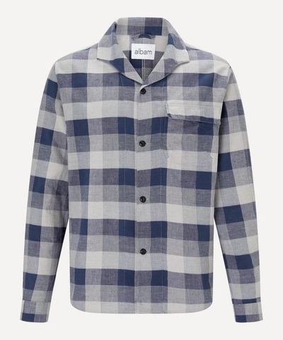 Shop Albam Miles Pyjama Pocket Shirt In Blue Check