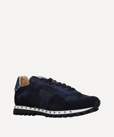 Shop Valentino Studsole Camouflage Trainers In Navy