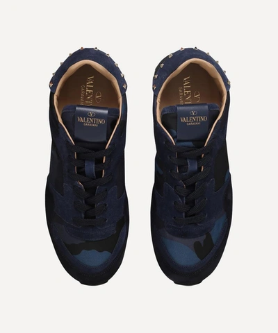 Shop Valentino Studsole Camouflage Trainers In Navy