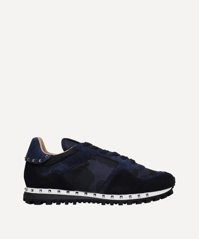 Shop Valentino Studsole Camouflage Trainers In Navy