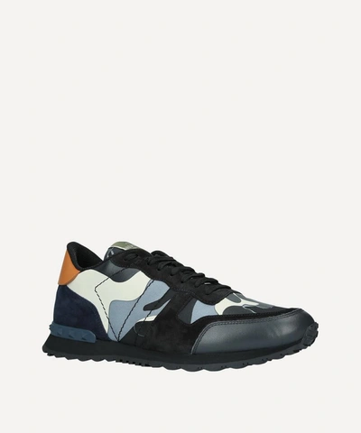 Shop Valentino Rockrunner Leather Camouflage Sneakers In Black