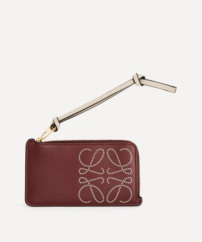 Shop Loewe Brand Leather Coin Card Holder In Berry/light Oat