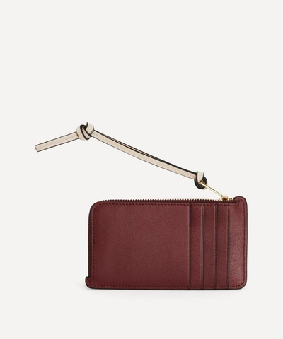 Shop Loewe Brand Leather Coin Card Holder In Berry/light Oat