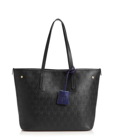 Shop Liberty London Iphis Embossed Leather Little Marlborough Tote Bag In Black
