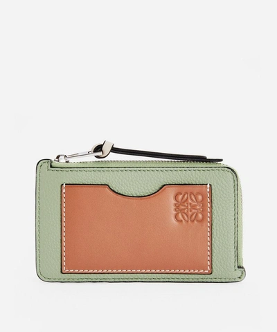 Shop Loewe Leather Multicolour Coin Card Holder In Rosemary/tan