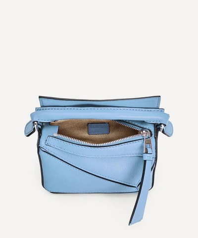 Loewe Mini Puzzle Leather Shoulder Bag In Light Blue