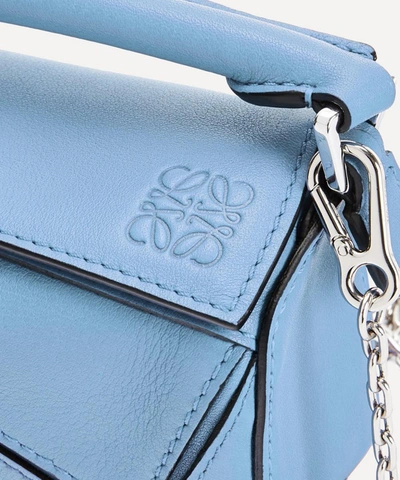 Loewe Mini Puzzle Leather Shoulder Bag In Light Blue