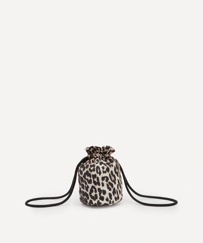 Shop Ganni Recycled Tech Fabric Drawstring Pouch Bag In Leopard