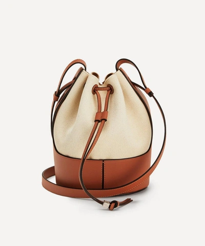 Shop Loewe Small Balloon Leather And Canvas Bucket Bag In Ecru/tan