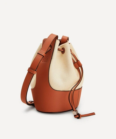 Shop Loewe Small Balloon Leather And Canvas Bucket Bag In Ecru/tan