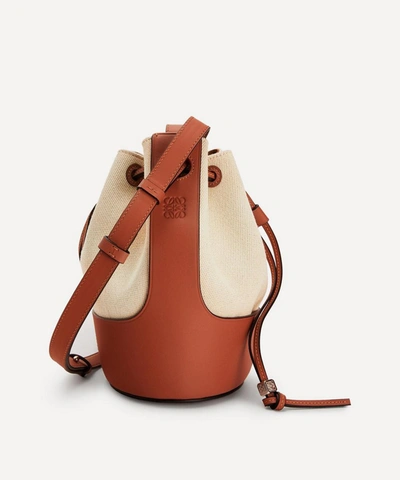 Shop Loewe Small Balloon Leather And Canvas Bucket Bag In Ecru/tan