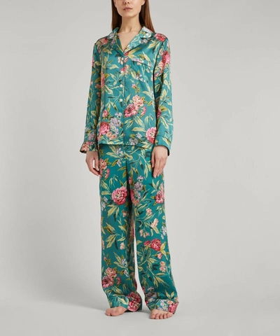 Shop Liberty Women's Desert Rose Silk Satin Pyjama Set In Green