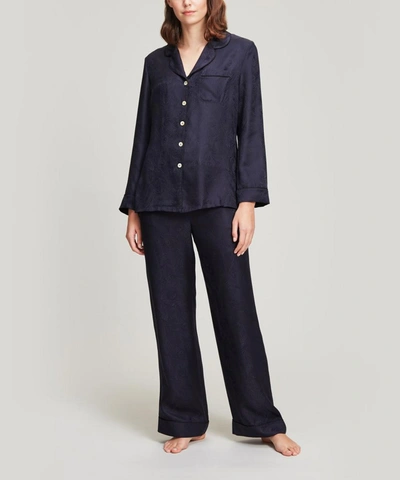 Shop Liberty London Hera Silk Jacquard Pyjama Set In Navy