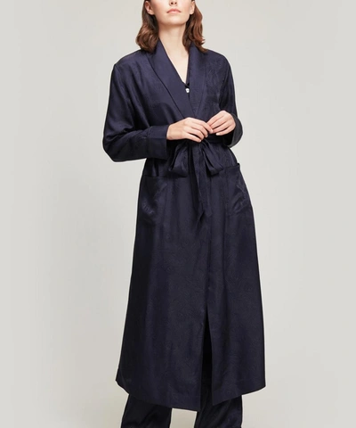 Shop Liberty London Hera Silk Jacquard Long Robe In Navy