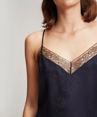 Shop Liberty London Women's Hera Silk Jacquard Long Chemise With Lace In Navy