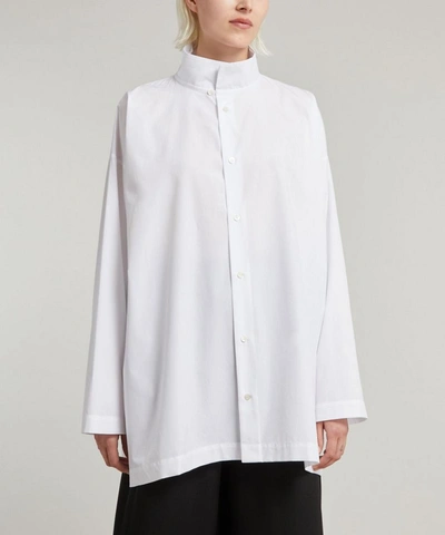 Shop Eskandar Women's Slim A-line Two Collar Cotton Shirt In White