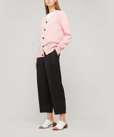 Shop Acne Studios Face Knitted Cardigan In Blush Pink