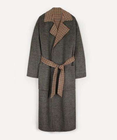 Shop Nanushka Alamo Wool-silk Robe Coat In Reversible Check