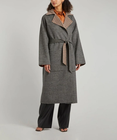 Shop Nanushka Alamo Wool-silk Robe Coat In Reversible Check