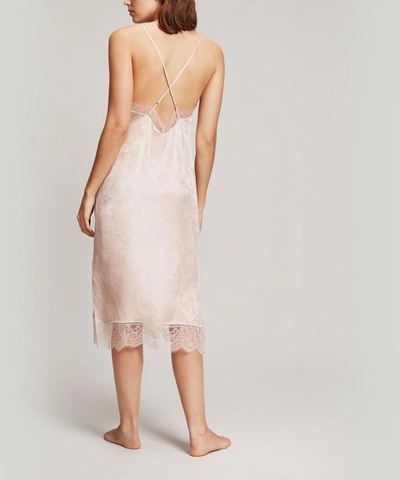 Shop Liberty London Women's Hera Silk Jacquard Long Chemise With Lace In Light Pink