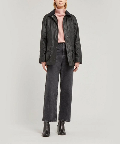 Barbour Womens Sage Beadnell Tartan-lined Waxed-cotton Jacket In Black