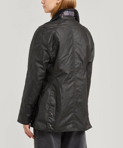 Barbour Womens Sage Beadnell Tartan-lined Waxed-cotton Jacket In Black