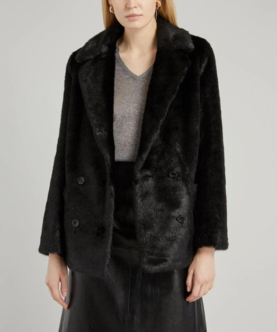 Shop Stand Studio Annabelle Double-breasted Faux-fur Jacket In Black