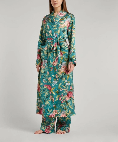 Shop Liberty Women's Desert Rose Silk Satin Long Robe In Green