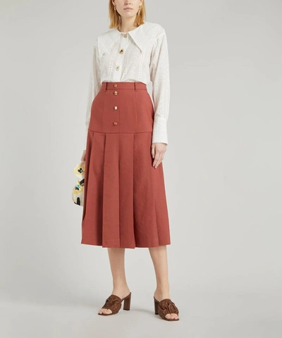 Shop Rejina Pyo Miller Linen Pleated Skirt In Rust