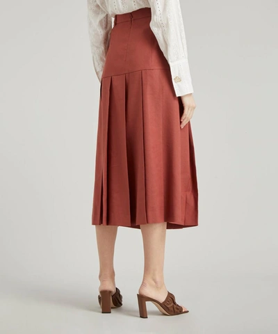 Shop Rejina Pyo Miller Linen Pleated Skirt In Rust