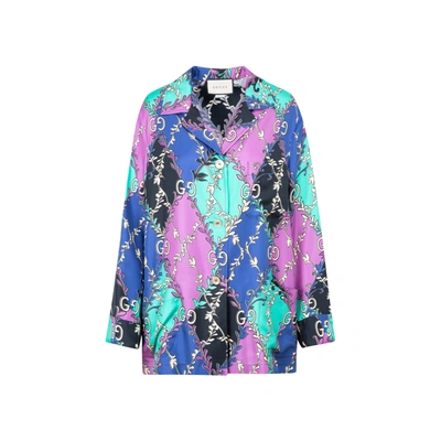 Shop Gucci Printed Silk Blouse Shirt In Multicolour