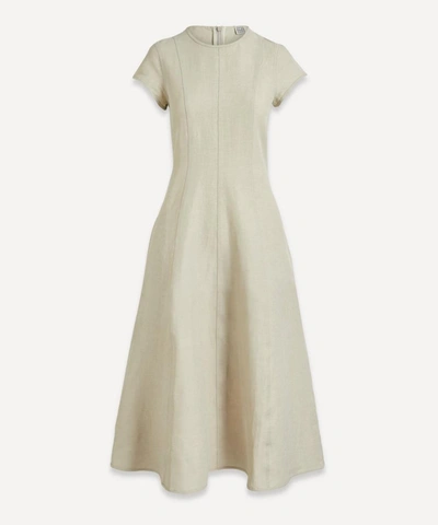 Shop Totême Stretch Linen Dress In Oyster