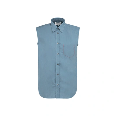 Shop Maison Margiela Sleeveless Shirt In Blue