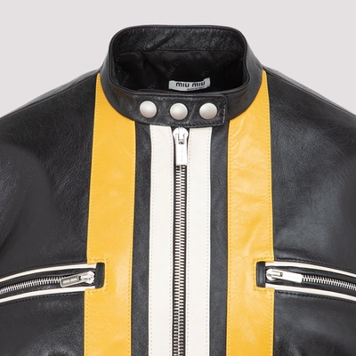 Shop Miu Miu Leather Jacket In Black