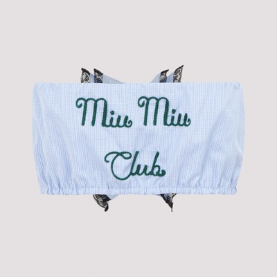 Shop Miu Miu Popeline Logo Top In Blue