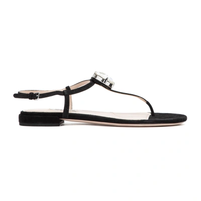 Shop Miu Miu T-bar Sandals Shoes In Black