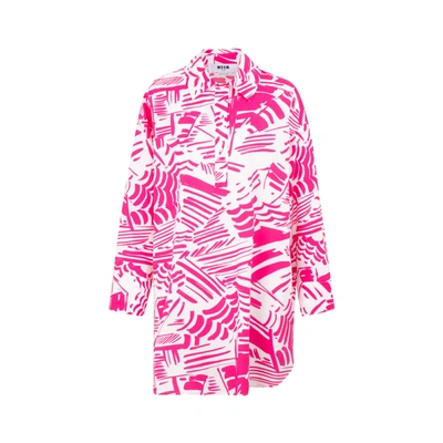 Shop Msgm Cotton Printed Dress In Pink &amp; Purple