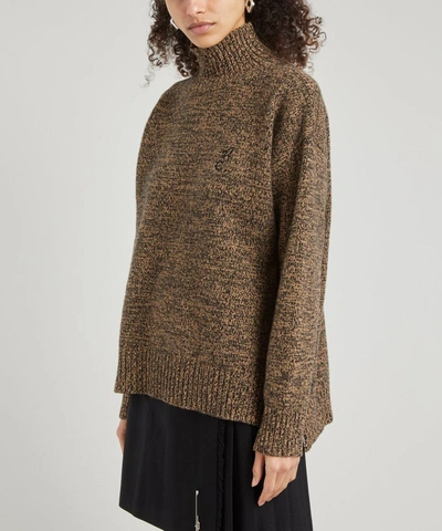 Shop Ganni High-neck Cashmere-blend Jumper In Tiger Eyes