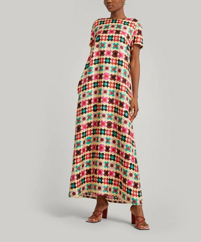 Shop La Doublej Silk Swing Maxi-dress In Groovy Dot Giallo