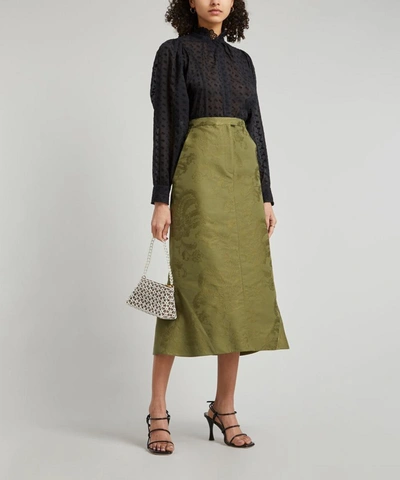 Shop Erdem Felton Olive Jacquard Midi-skirt