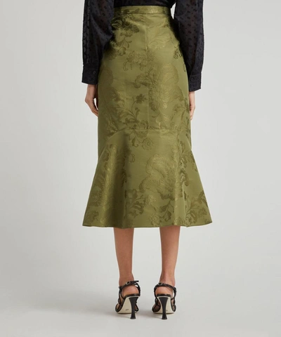 Shop Erdem Felton Olive Jacquard Midi-skirt
