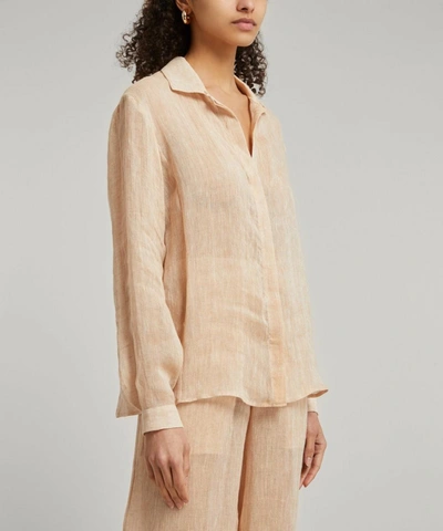 Shop Le Kasha Sanbu Linen Shirt In Peach