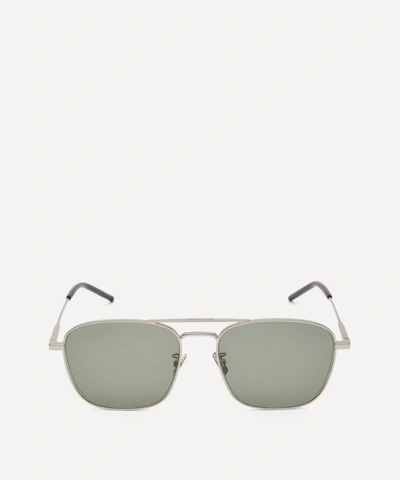 Shop Saint Laurent Metal Aviator Sunglasses In Silver