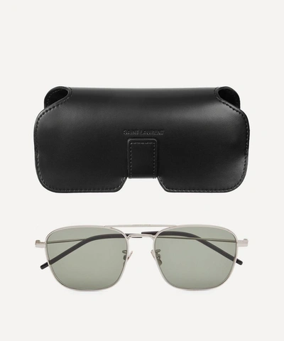 Shop Saint Laurent Metal Aviator Sunglasses In Silver